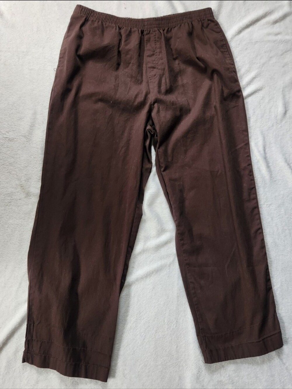 Women’s Chocolate Brown Pull On Trousers Pockets Straight Leg Cotton XL